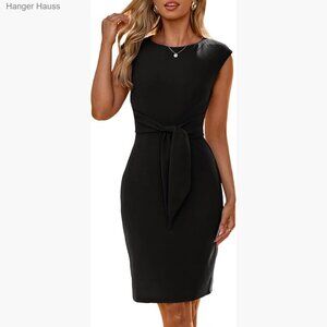 Work Bodycon Midi Dress Crew Neck Cap Sleeve Semi Formal Office Cocktail